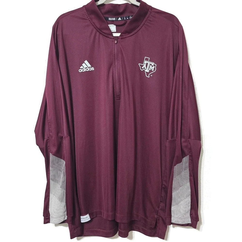 Texas A&M‎ Aggies Shirt Mens 2XL Red NCAA Football Adidas Primeblue 1/4 Zip